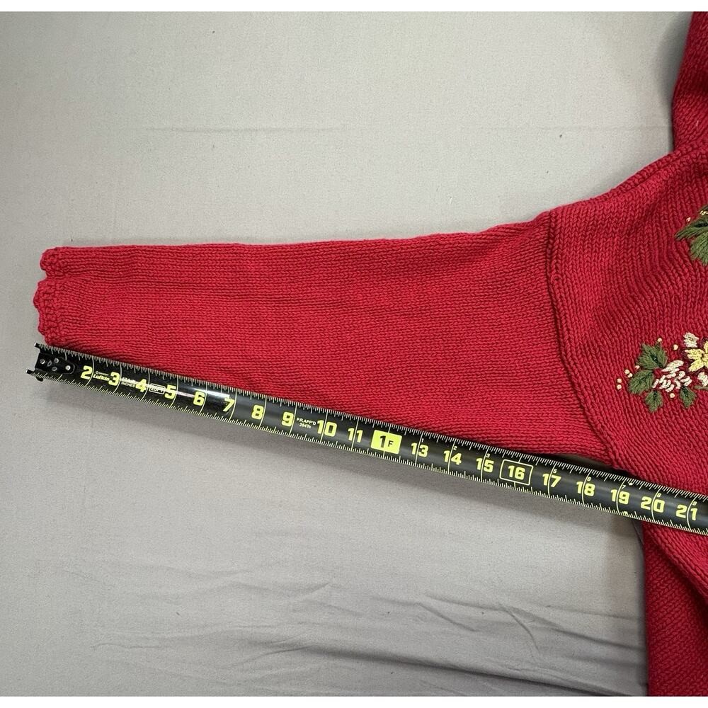 Vintage Christmas Sweater Womens M Red Embroidered Tree Presents Retro Y2K Tiara - Picture 5 of 9